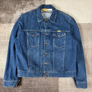 Vintage Rustler Denim Trucker Jacket USA Made 80s 90s Blue Mens L American Denim
